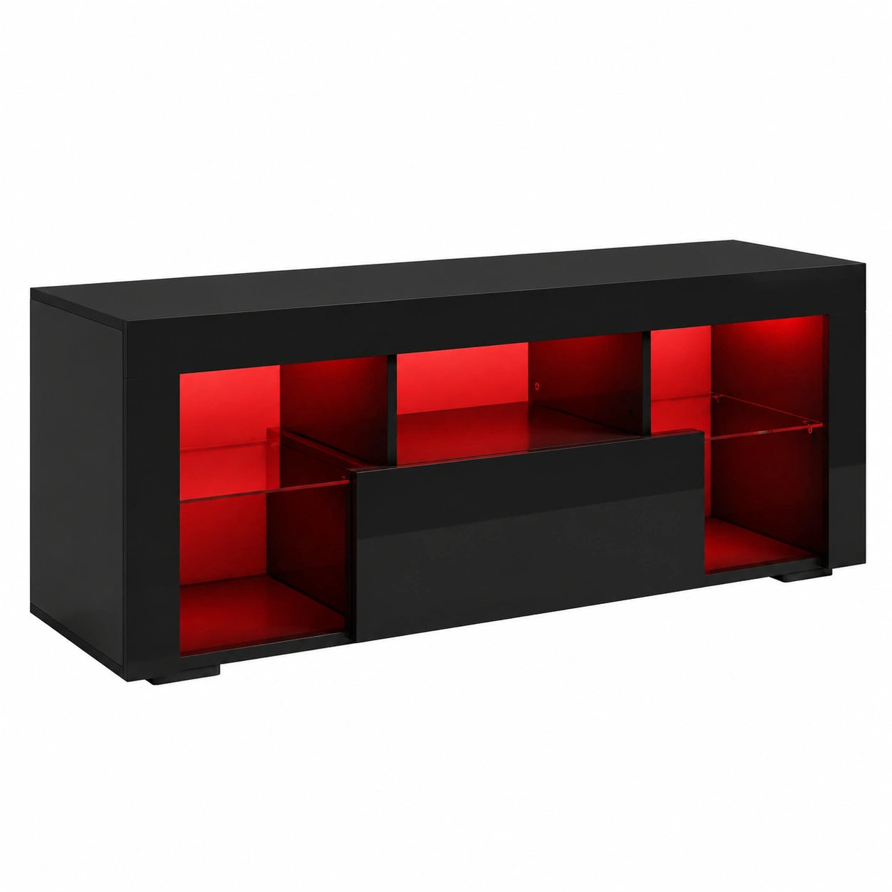Meuble TV, réglable, avec éclairage LED, coloris noir, 140 x 35 x 50,5 cm, pour le salon