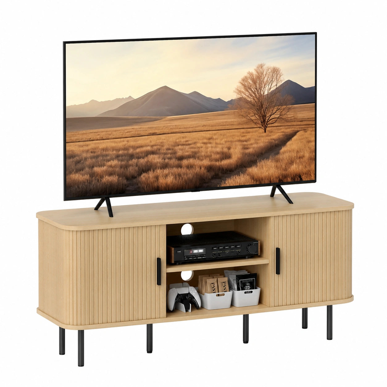 Meuble TV, avec portes, en chêne, pour le salon