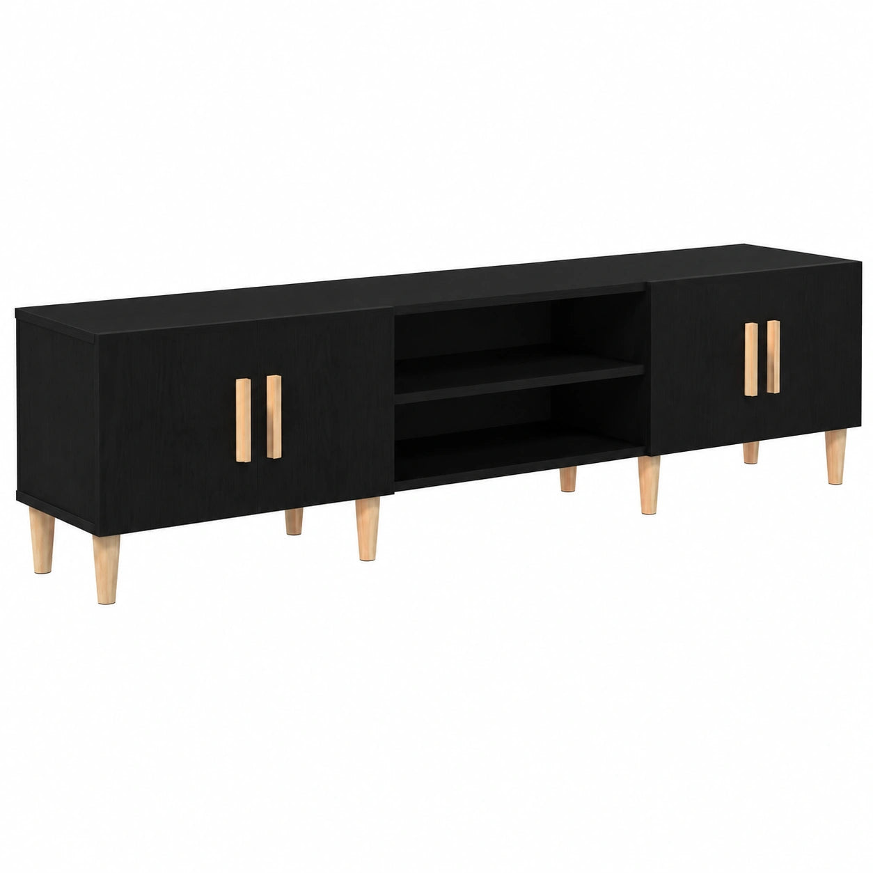 Meuble TV, avec rangement, en chêne, coloris noir, 180 x 31,5 x 40 cm, pour le salon
