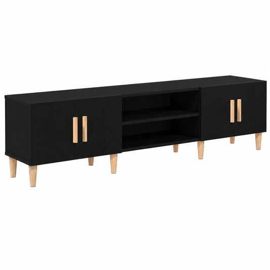 Meuble TV, avec rangement, en chêne, coloris noir, 180 x 31,5 x 40 cm, pour le salon