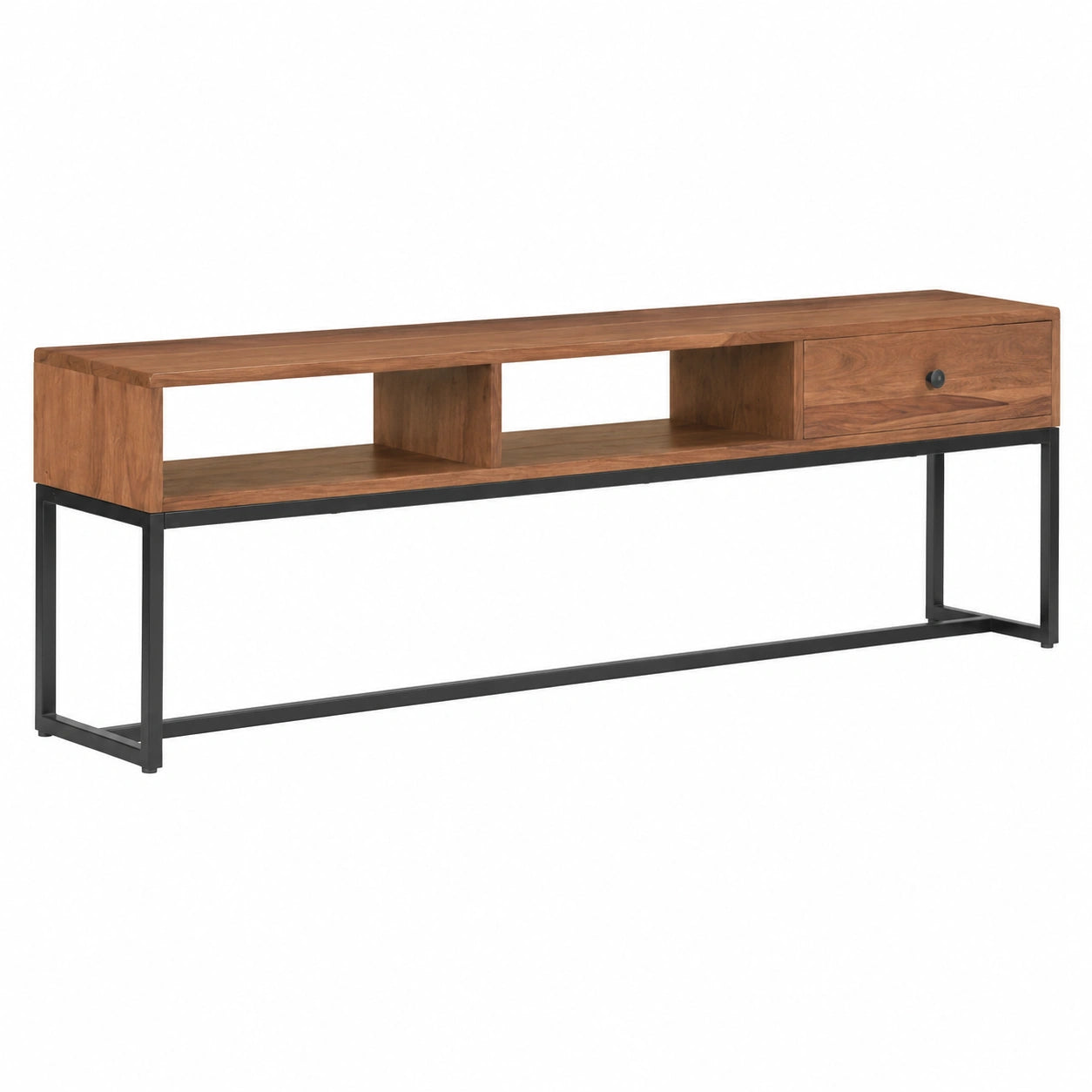 Meuble TV, en bois massif et acier, avec rangement, avec tiroirs, 160 x 30 x 45 cm, pour le salon