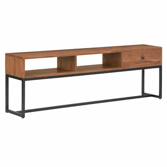 Meuble TV, en bois massif et acier, avec rangement, avec tiroirs, 160 x 30 x 45 cm, pour le salon