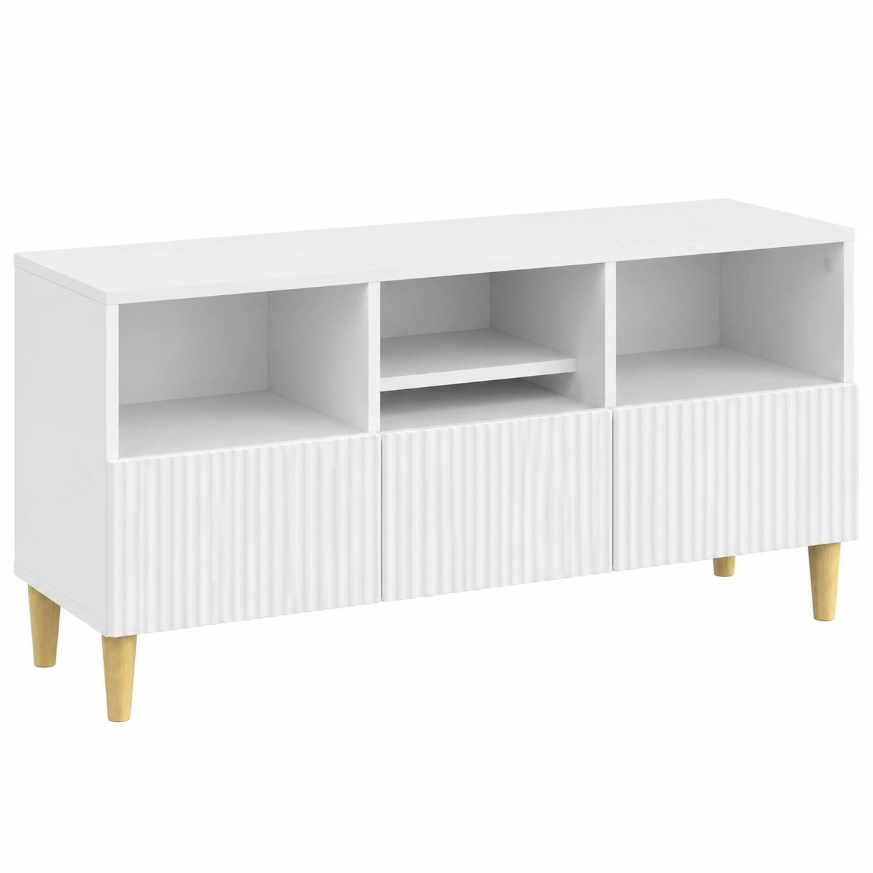 Meuble TV, avec rangement, 102 x 34,5 x 50 cm, coloris blanc, pour le salon