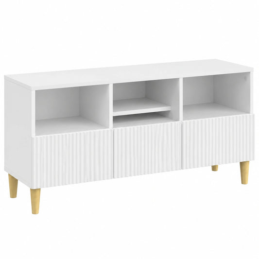 Meuble TV, avec rangement, 102 x 34,5 x 50 cm, coloris blanc, pour le salon