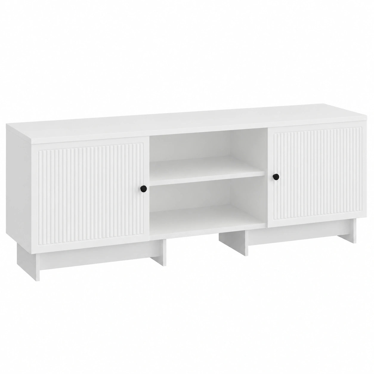 Meuble TV, avec rangement, 150 x 31 x 50 cm, coloris blanc, pour le salon