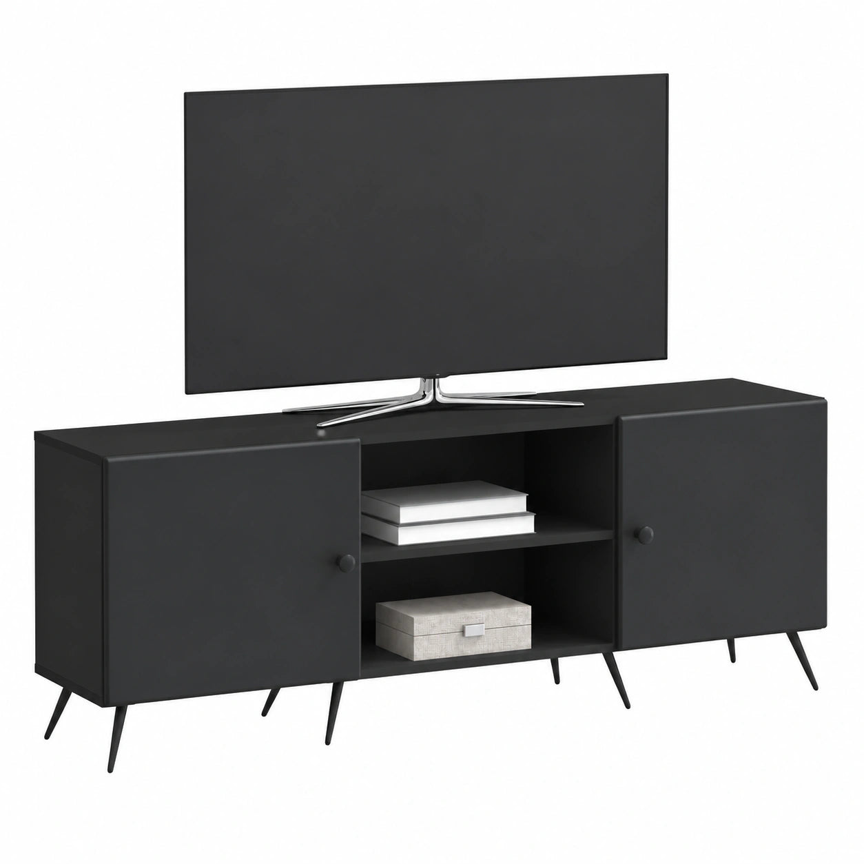 Meuble TV, avec rangement, coloris noir, 150 x 31 x 50 cm, pour le salon