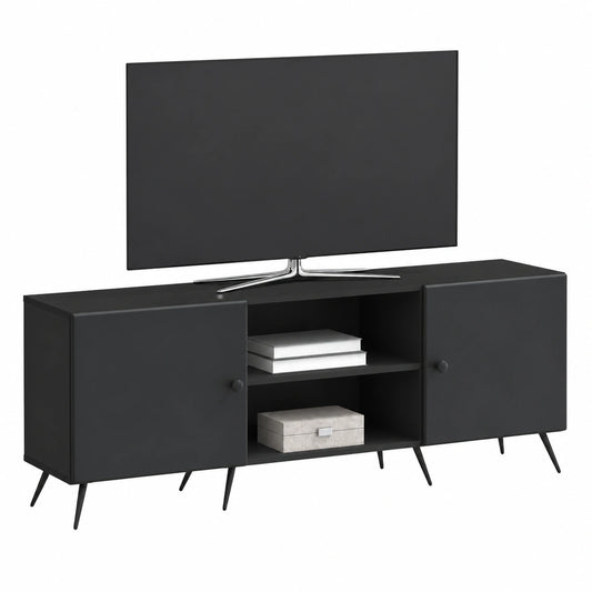 Meuble TV, avec rangement, coloris noir, 150 x 31 x 50 cm, pour le salon