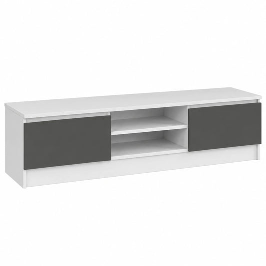 Meuble TV, avec rangement, avec étagères, avec portes, coloris blanc et gris, 33 x 160 x 40 cm, pour le salon