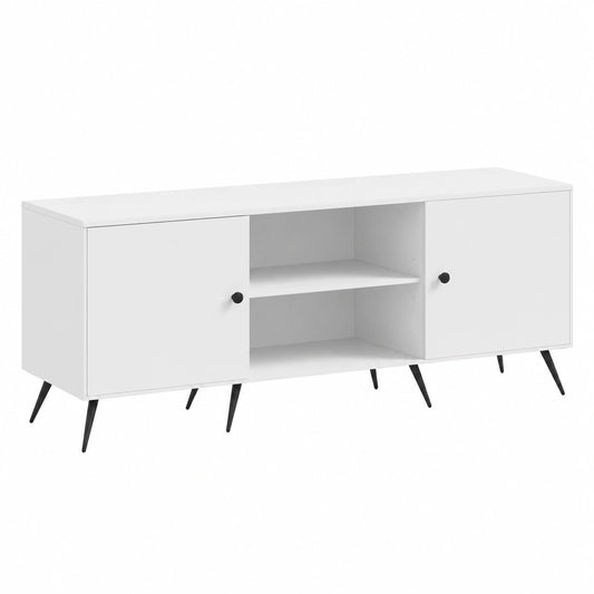 Meuble TV, avec rangement, 150 x 31 x 50 cm, coloris blanc, pour le salon