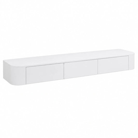 Meuble TV, avec rangement, avec tiroirs, coloris blanc, pour le salon