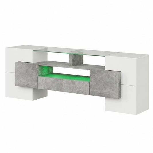 Meuble TV, en verre, avec rangement, avec éclairage LED, pour le salon